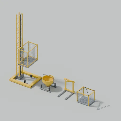 Tower cranes and lifting: Material hoist with lifting loads, rendered preview