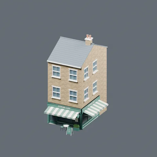 London shopfronts: Corner cafe, rendered preview